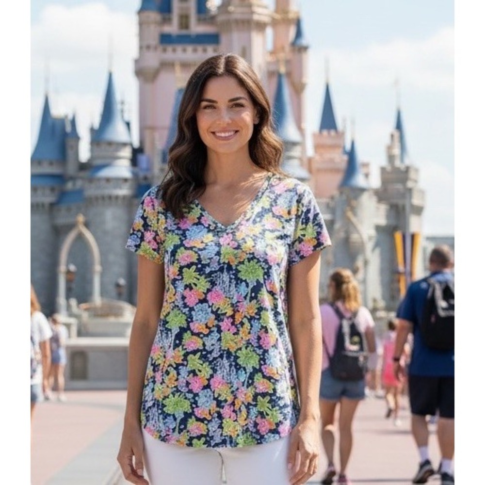 Lilly Pulitzer Loves X Disney Navy Etta V Neck T-Shirt Size Small No Tags Navy S